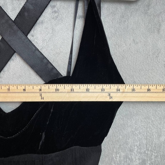 Vintage 90s Black Silk Velvet Bust Babydoll Maxi Dress Goth Whimsigoth Size 4 - Picture 3 of 7